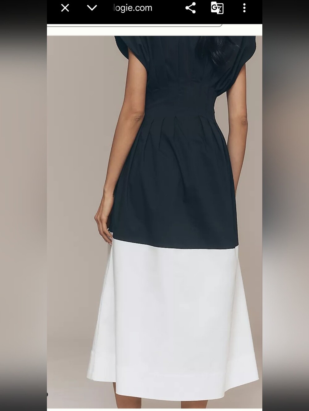 Two-Tone Black & White Midi Dress — Structured Colorblock Design